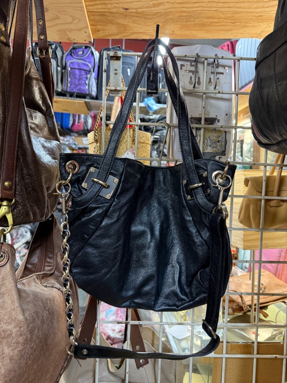 Elliot Lucca Black Real Leather Tote Shoulder Bag - Women's Fashion Handbag - Picture 10 of 14